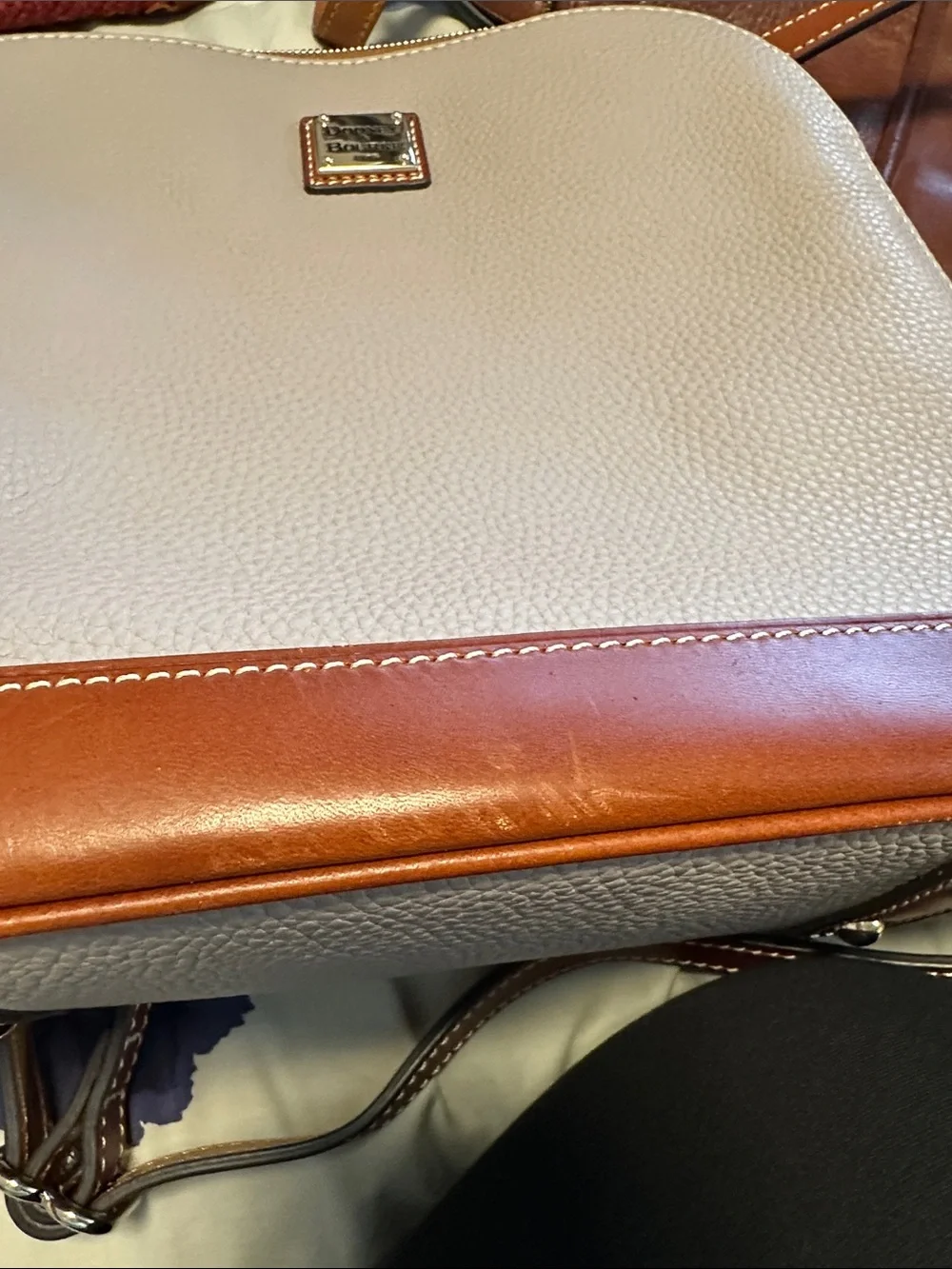 Dooney & Bourke Taupe Pebble Leather Backpack with Brown Trim